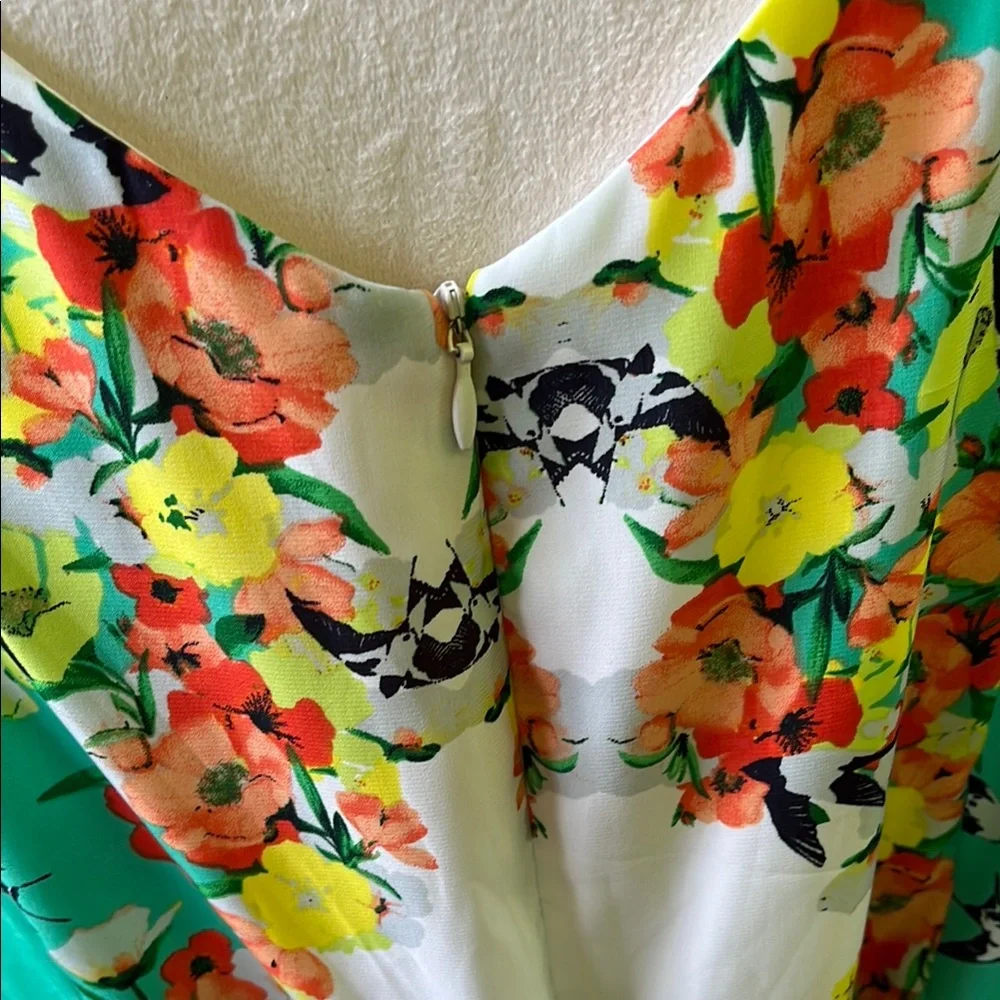 NEW Green Floral & Birds Sleeveless V-neck Midi Dress - Picture 5 of 9